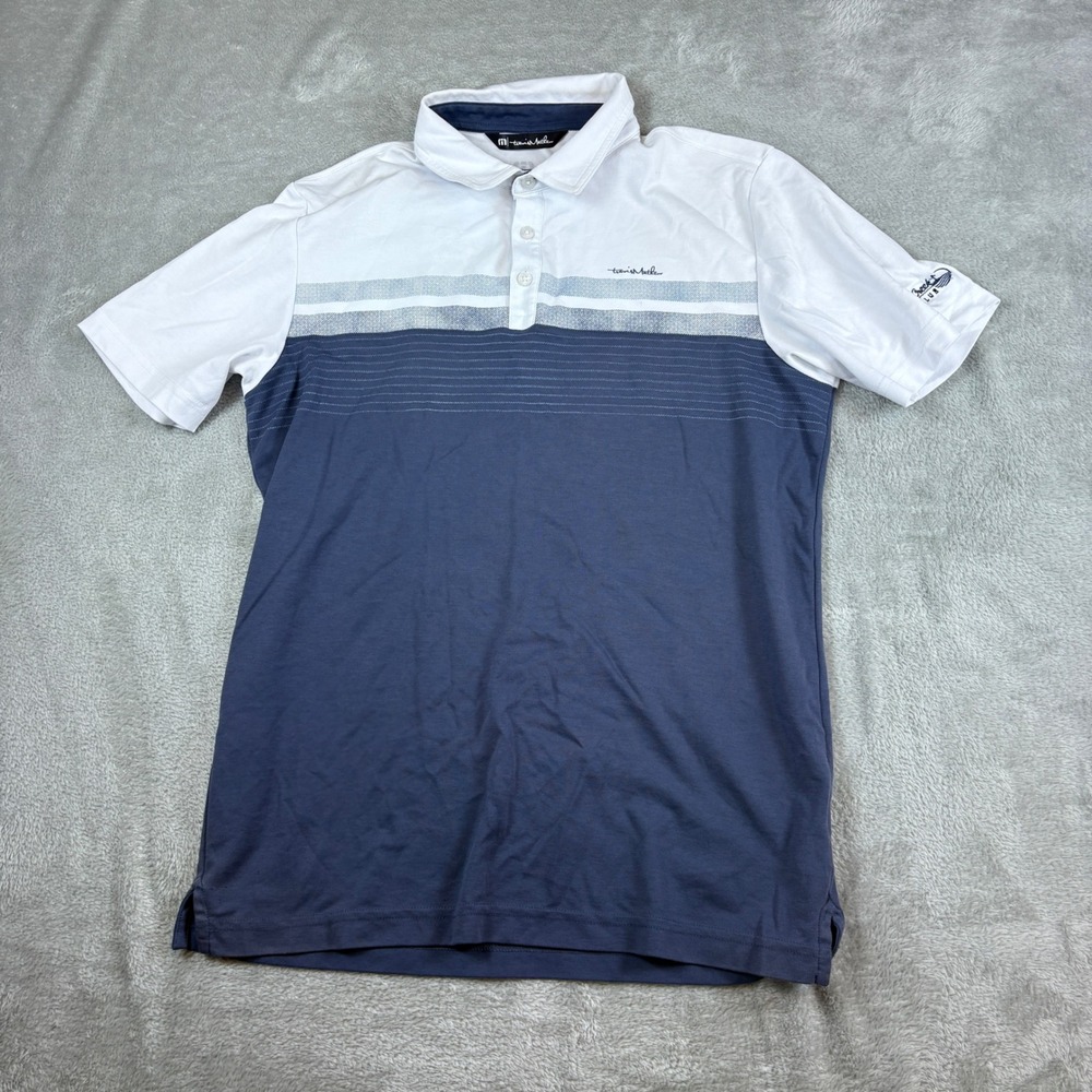 TravisMathew Shirts Mens M Beach Club Colorblock Polo‎ Navy White Golf Stretch